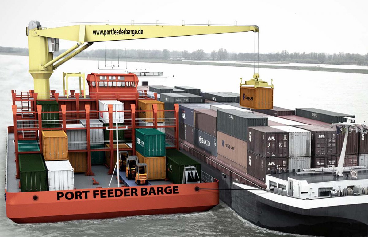 Ein Kran belädt ein Schiff mit Containern.