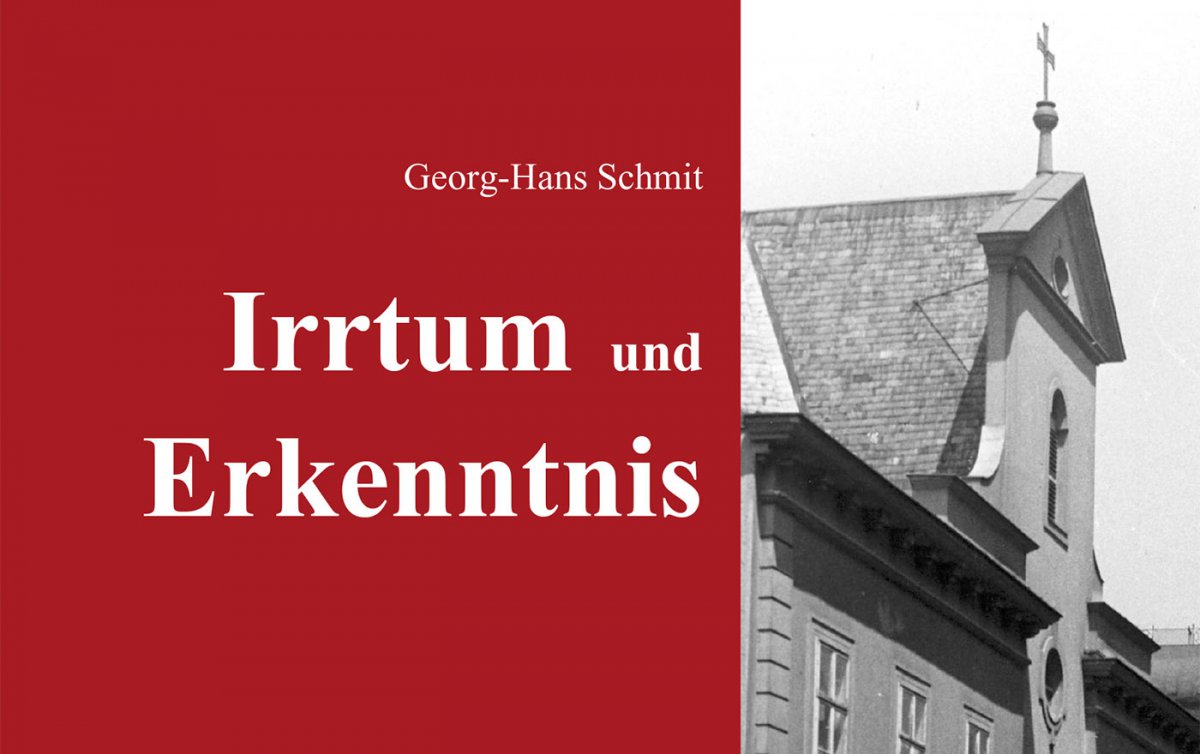 Buch-Cover in rot und grau, zu sehen ist im Bild der Giebel der Lutherischen Stadtkirche.