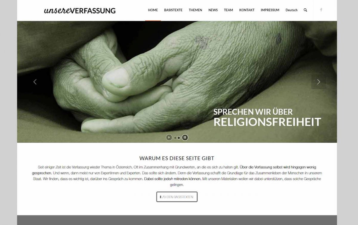 „unsereverfassung.at“ ist eine private Initiative, die einen Beitrag zur politischen Bildung leisten will und über eine Website Basisinformationen zu Fragen rund um die Verfassung zur Verfügung stellt. (Foto: screenshot)