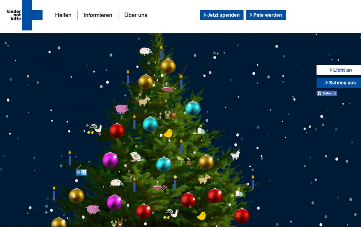   Dank des virtuellen Weihnachtsbaums der Kindernothilfe freuen sich Kinder in den ärmsten Regionen der Welt über Weihnachtsgeschenke. Foto: Kindernothilfe/Screenshot
