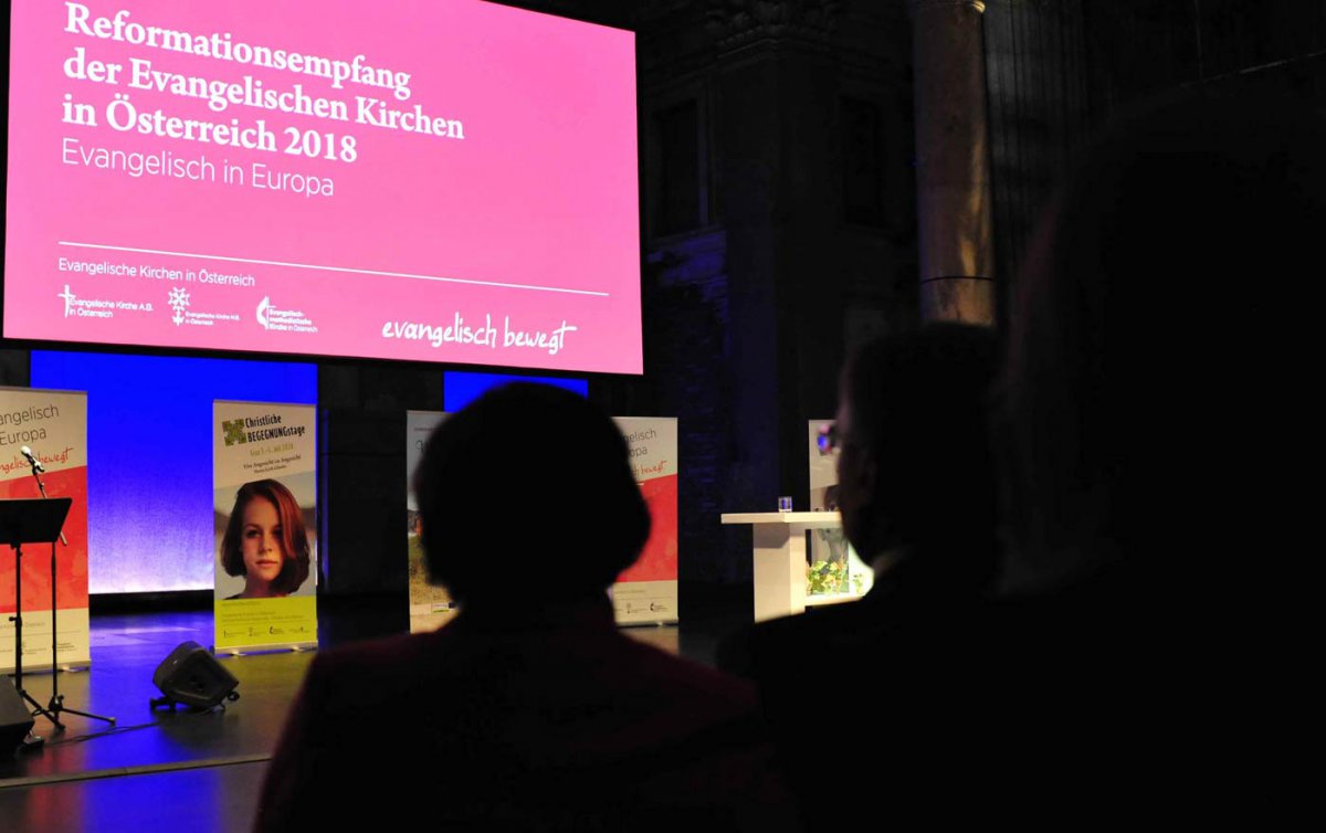 Die Verantwortung der Kirchen für Europa stand im Mittelpunkt des Reformationsempfangs 2018 im Wiener Odeon-Theater. Foto: epd/Uschmann