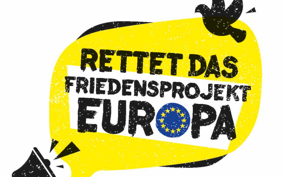   10 Milliarden Euro für Frieden und Demokratie statt 13 Milliarden für den EU-Verteidigungsfonds fordert das Bündnis &quot;Rettet das Friedensprojekt Europa&quot; für den Haushaltsplan 2021-2027. Foto: Rettet das Friedensprojekt Europa