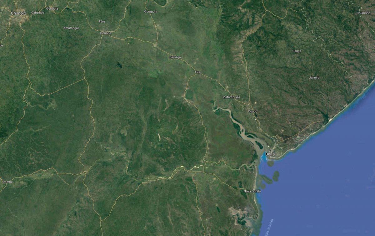 Die Stadt Beira ist vom Zyklon besonders betroffen. Foto: GoogleMaps/Screenshot