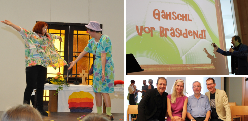 Pfarrerin Gabiele Lang-Czedik (links) und Pfarrer Harald Geschl (2. von rechts, unten) treten in den Ruhestand. Fotos: Beste/Schomaker