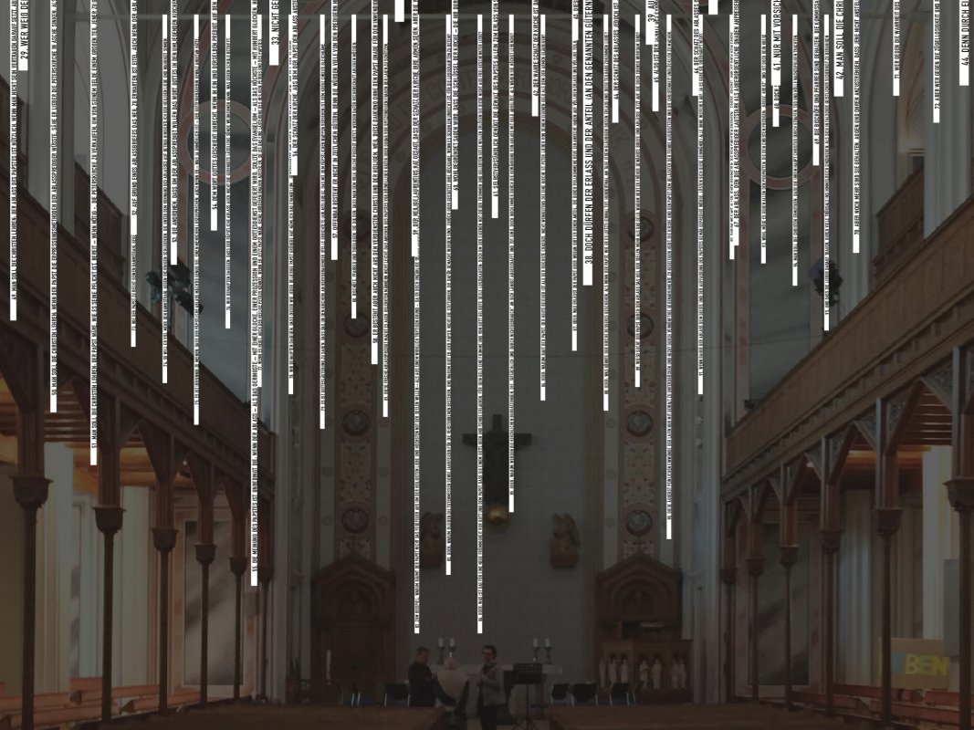 Eine Rauminstallation in der Gustav-Adolf-Kirche in Wien-Gumpendorf macht auf Martin Luthers Thesen aufmerksam. Fotomontage:kaufmann/friedmann